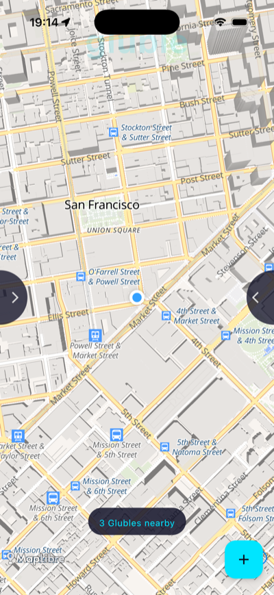Map screen showing nearby Glubles